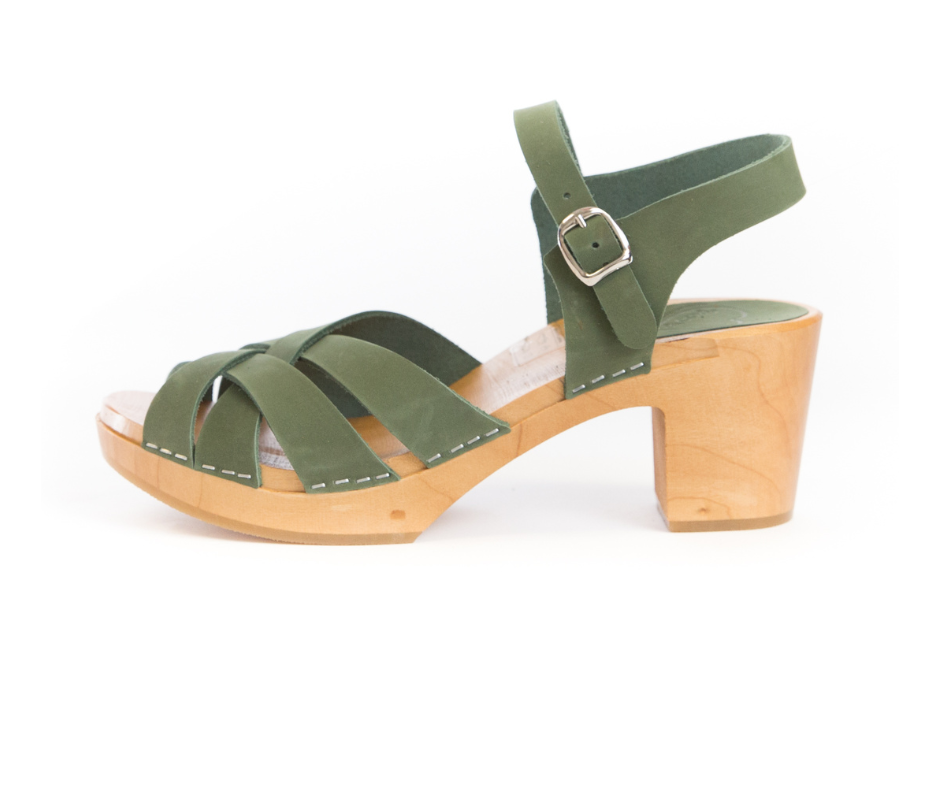 Green on sale wooden clogs